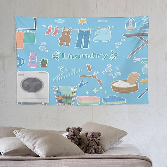 ZhiRain Laundry Room Tapestry Wall Hanging Vintage Funny Farmhouse Rustic Tapestries Home Decor for Living Room Bedroom Farmhouse Apartment Dorm 40"x60"