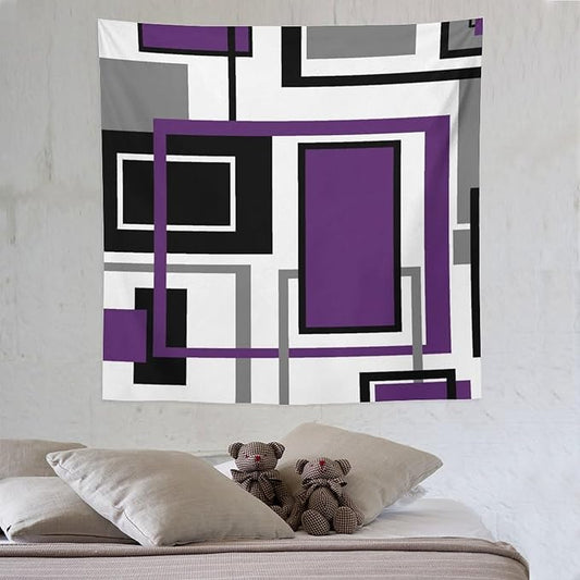 ZhiRain Purple Modern Tapestry Wall Hanging Geometric Purple Gray Black Tapestries Home Decor for Living Room Bedroom Farmhouse Apartment Dorm 60"x60"