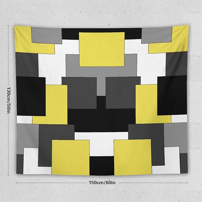 ZhiRain Yellow And Black Tapestry Wall Hanging Gray White Geometric Silver Dark Abstract Square Art Tapestries Home Decor for Living Room Bedroom Apartment Farmhouse Dorm 50"x60"