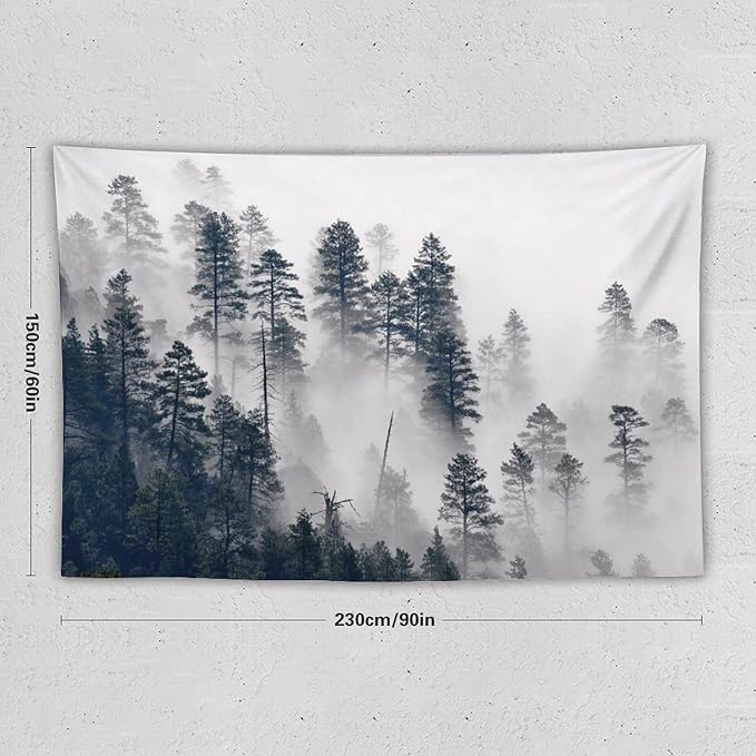 ZhiRain Misty Forest Landscape Tapestry Wall Hanging Wooden Window Forest Mountain Rustic Tapestries Home Decor for Living Room Bedroom Apartment Farmhouse Dorm 60"x90"
