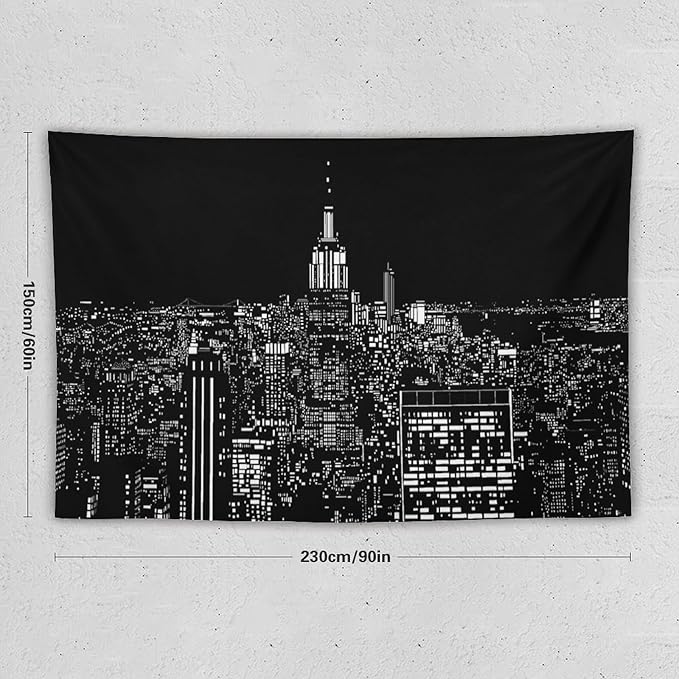 ZhiRain New York Tapestry Wall Hanging Black White Modern Night City Light Tapestries Home Decor for Living Room Bedroom Apartment Farmhouse Dorm 60"x90"
