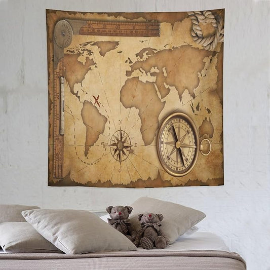 ZhiRain World Map Tapestry Wall Hanging Rustic Vintage Nautical Farmhouse Old Fantastic Sea Monster Theme Tapestries Home Decor for Living Room Bedroom Apartment Dorm 60"x60"