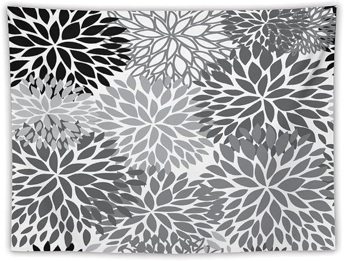 ZhiRain Black Grey Floral Tapestry Wall Hanging Boho Dahlia Chrisanthemum Flowers Pattern Tapestries Home Decor for Living Room Bedroom Farmhouse Apartment Dorm 60"x80"