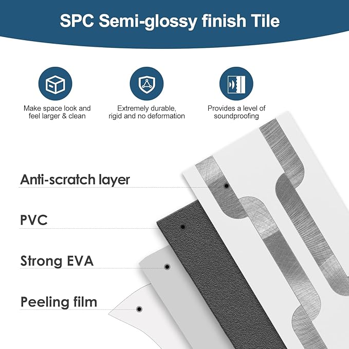 Yipscazo Peel and Stick backsplash 3 x 6 Inches 3D PVC Composite Wall Tile Stick on Backsplash Tile for Kitchen Bathroom, Laundry Room, Fireplace(White with Silver Metal, 32 Pieces)