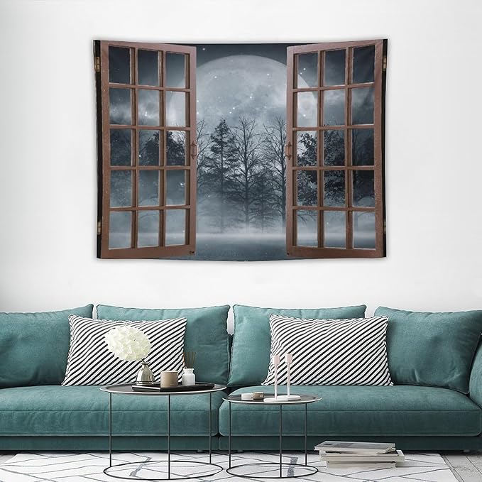ZhiRain Misty Landscape Tapestry Wall Hanging Dark Black Nature Moon Gothic Tree Scenery Foggy Woodland Tapestries Home Decor for Living Room Bedroom Apartment Farmhouse Dorm 30"x40"