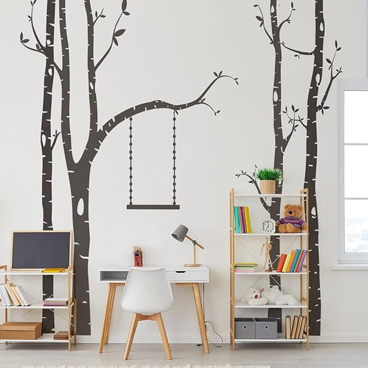 Yeysynana Large Tree Wall Decals Huge Size Birch Tree Forest Wall Art Peel and Stick DIY Wall Stickers for Nursery Kids Bedroom Living Room Wall Decor (Black)