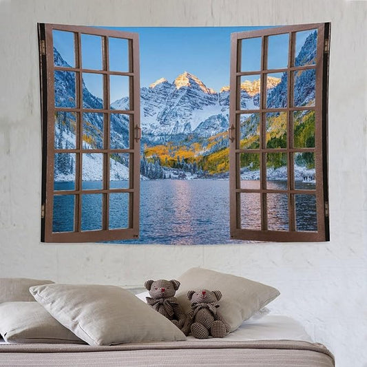 ZhiRain Snow Mountain Lake Scenery Tapestry Wall Hanging Colorado Winter Nature Landscape Tapestries Home Decor for Living Room Bedroom Apartment Farmhouse Dorm 60"x80"
