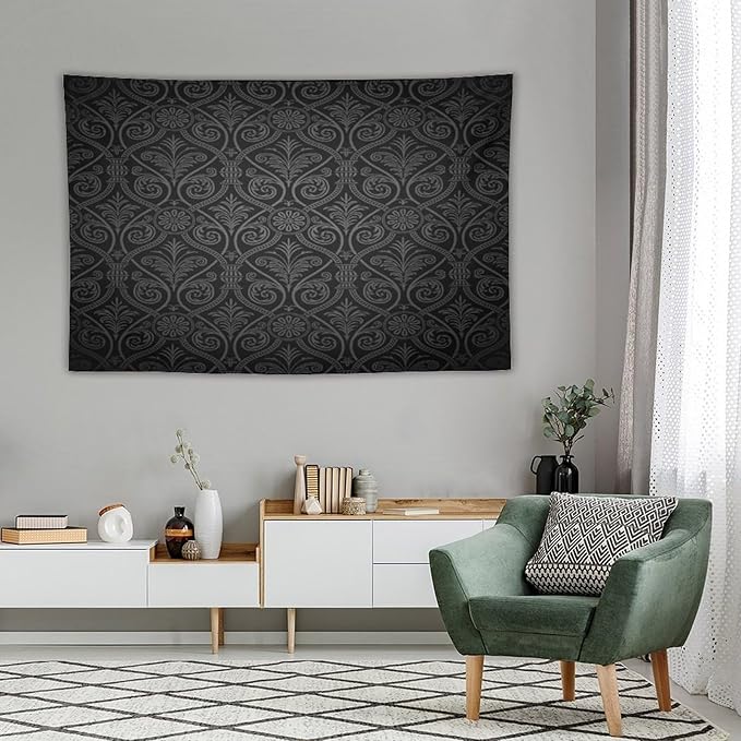 ZhiRain Damask Tapestry Wall Hanging Antique Baroque Pattern with Mild Ombre Shade Gothic Victorian Style Tapestries Home Decor for Living Room Bedroom Farmhouse Apartment Dorm 60"x90"