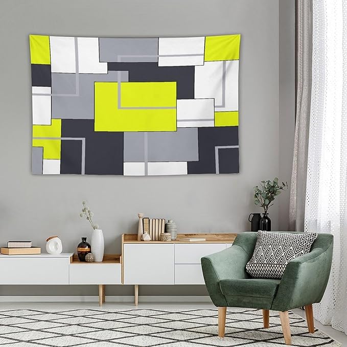 ZhiRain Yellow Gray Tapestry Wall Hanging Modern Black White Geometric Abstract Aesthetic Tapestries Home Decor for Living Room Bedroom Farmhouse Apartment Dorm 60"x90"