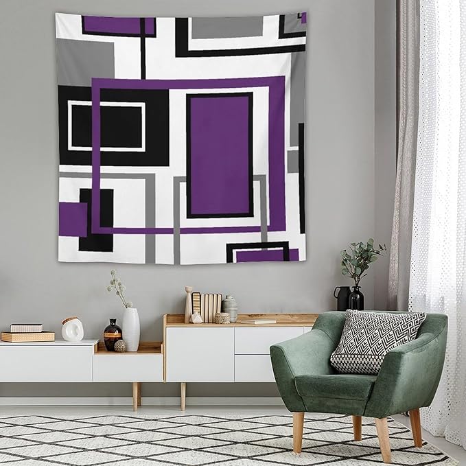 ZhiRain Purple Modern Tapestry Wall Hanging Geometric Purple Gray Black Tapestries Home Decor for Living Room Bedroom Farmhouse Apartment Dorm 60"x60"