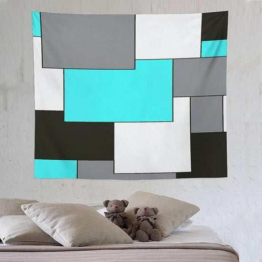 ZhiRain Modern Tapestry Wall Hanging Teal Turquoise And Gray Black Tapestries Home Decor for Living Room Bedroom Farmhouse Apartment Dorm 50"x60"