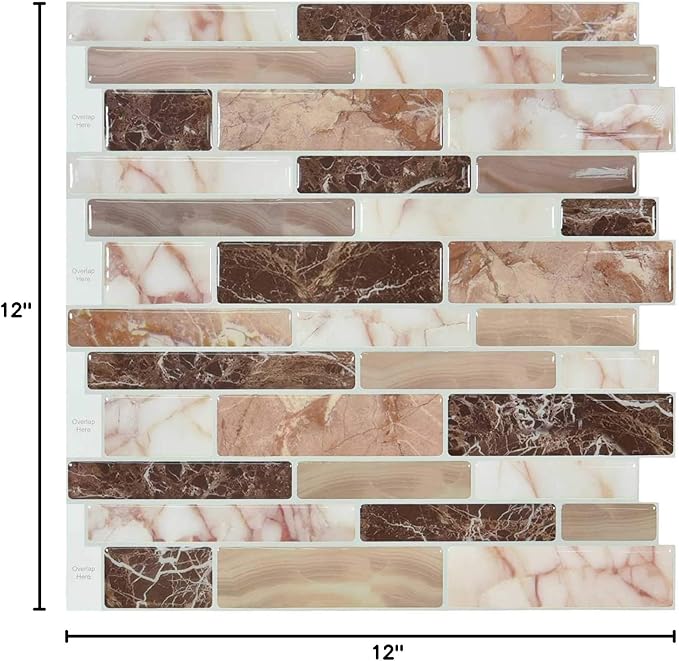 Art3d Peel and Stick Brick Kitchen Backsplash Self-Adhesive Wall Tile Stone Design, 10 Sheets (Brown)