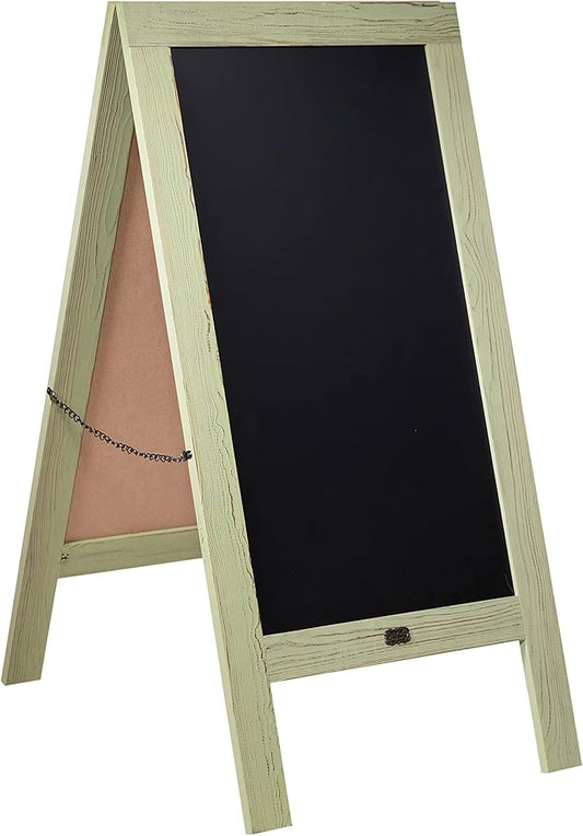 A Frame Chalkboard by HBCY Creations: 40x20 Solid Wood A-Frame Sign Cottage Green Double-Sided Magnetic Board, Chalkboard Menu Board, for Restaurants, Cafés, Weddings - Heavy Duty Hinges