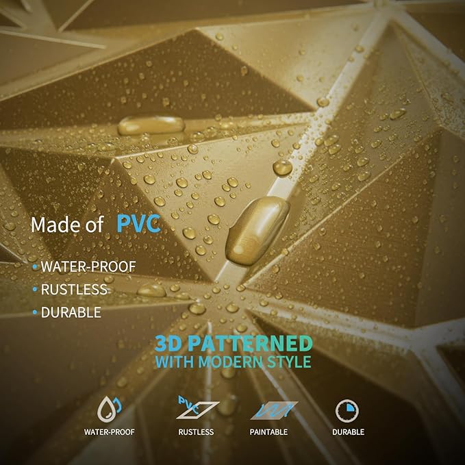 Art3d 33-Pack 3D Wall Panels for Interior Wall Decor, Diamond Textured Feature Wall Paneling for Gaming Living Room TV Wall Background Accent Wall - 12 x 12 inch Gold