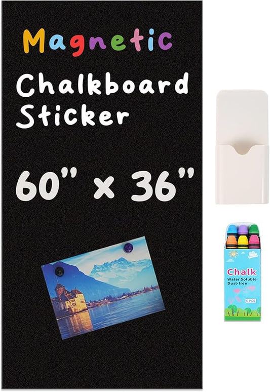 YOUNGJQ Magnetic Chalkboard for Wall 60" x 36" Self Adhesive Blackboard Wallpaper Peel and Stick Wall Decal Roll with Starter Kit for Home School