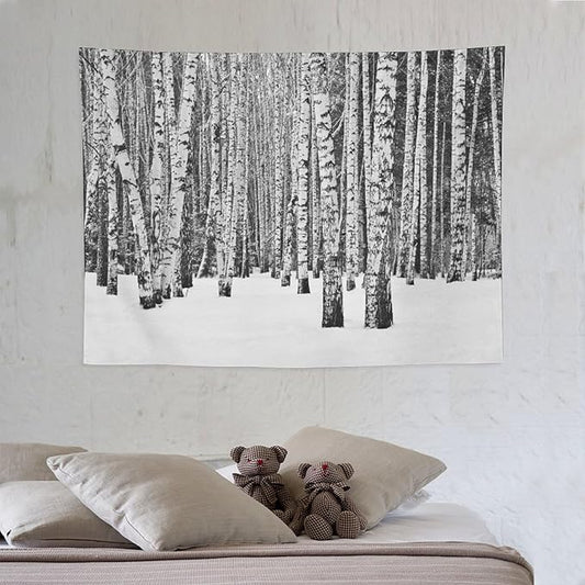 ZhiRain Winter Forest Tapestry Wall Hanging Birch Grove Forest Landscape Leafless Tree Branches Scenic Nature Tapestries Home Decor for Living Room Bedroom Farmhouse Apartment Dorm 30"x40"