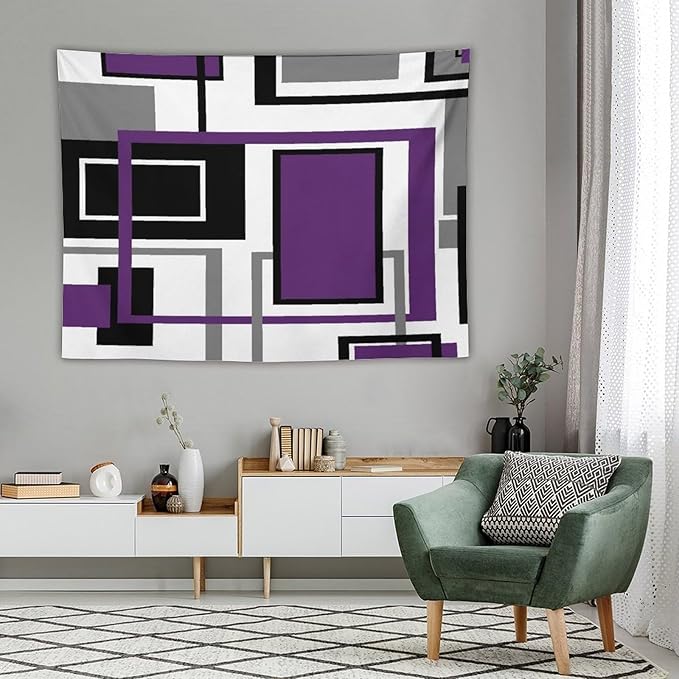 ZhiRain Purple Modern Tapestry Wall Hanging Geometric Purple Gray Black Tapestries Home Decor for Living Room Bedroom Farmhouse Apartment Dorm 60"x80"