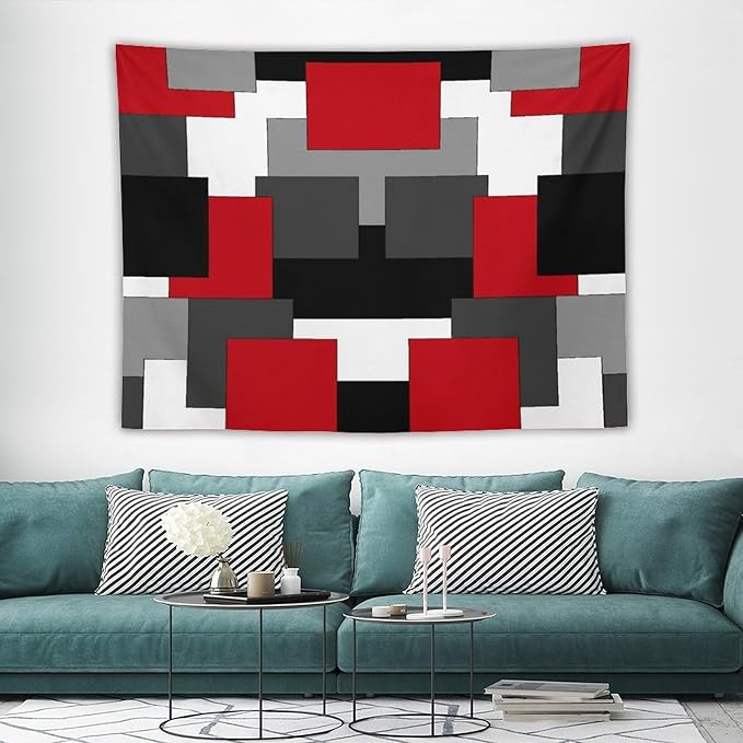ZhiRain Red And Black Tapestry Wall Hanging Gray White Geometric Silver Dark Abstract Square Art Tapestries Home Decor for Living Room Bedroom Apartment Farmhouse Dorm 60"x80"
