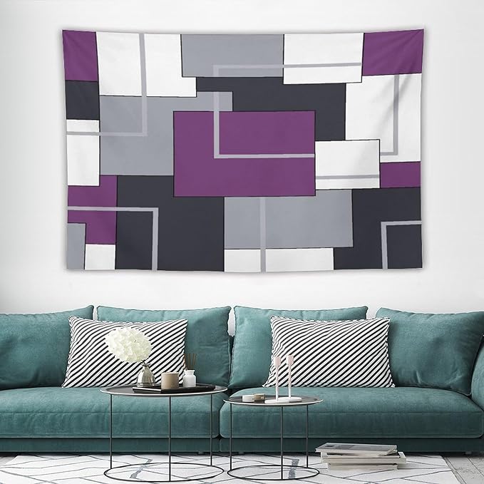 ZhiRain Purple Black White Tapestry Wall Hanging Modern Gray Geometric Abstract Aesthetic Tapestries Home Decor for Living Room Bedroom Farmhouse Apartment Dorm 60"x90"