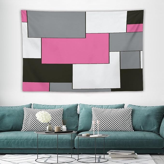 ZhiRain Modern Pink Tapestry Wall Hanging Pink And Gray Black Tapestries Home Decor for Living Room Bedroom Farmhouse Apartment Dorm 60"x90"