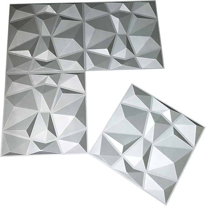 Art3d 3D Paneling Textured 3D Wall Design, Grey Diamond, 19.7" x 19.7" (12 Pack) (Matt Grey)