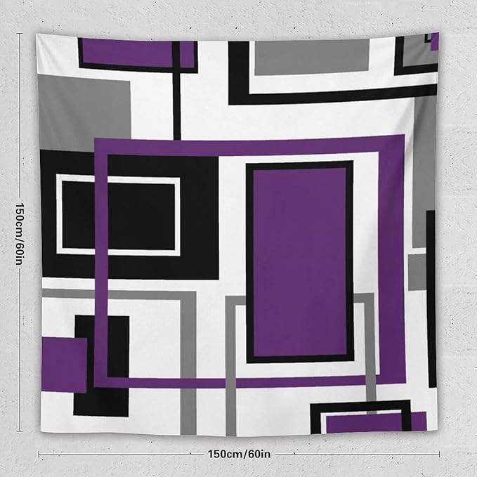 ZhiRain Purple Modern Tapestry Wall Hanging Geometric Purple Gray Black Tapestries Home Decor for Living Room Bedroom Farmhouse Apartment Dorm 60"x60"