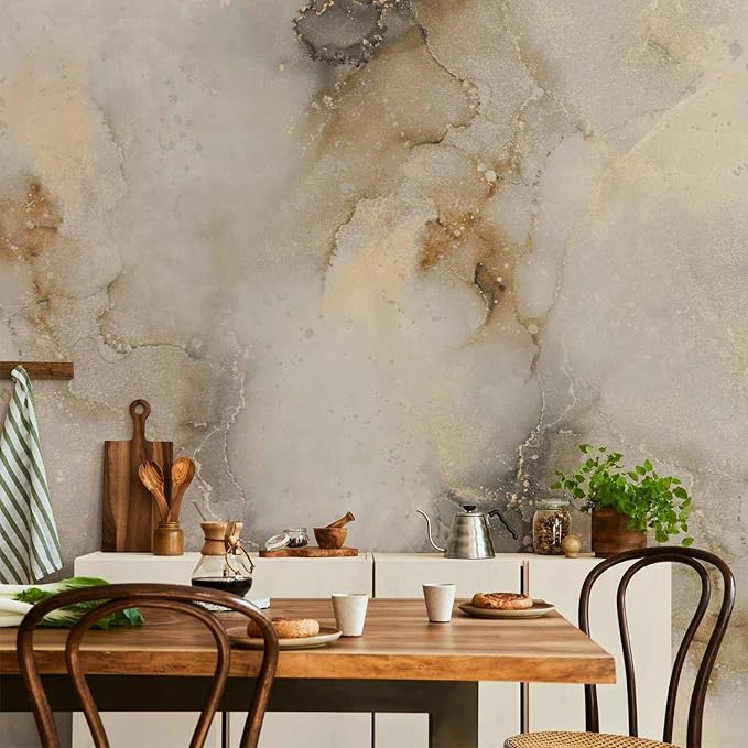 artgeist Wall Mural Abstract 116x83 in - Peel and Stick Self-Adhesive Wallpaper Removable Large Sticker Foil Wall Decor Print Design Mural Beige White Marble f-C-10058-a-a