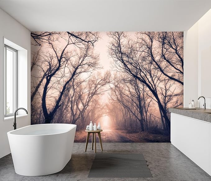 YIHWM -Foggy Forest Landscapes Fabric Wallpaper Living Room Bedroom Bathroom Mountain Wall Mural- 183"x120"（ not Peel and Stick）