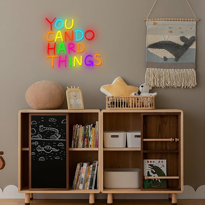 You Can Do Hard Things Neon Sign,Motivational LED Signs for Wall Decor,USB Powered Dimmable Neon Light for Classroom Office Library Kids Wall Art Bedroom Game Room Birthday Party Backdrop Decoration