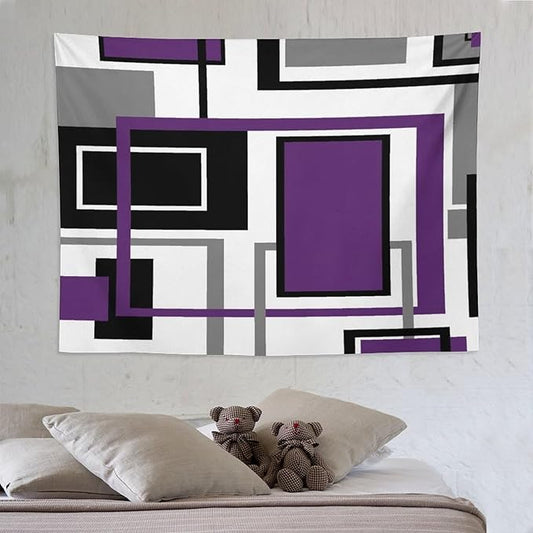 ZhiRain Purple Modern Tapestry Wall Hanging Geometric Purple Gray Black Tapestries Home Decor for Living Room Bedroom Farmhouse Apartment Dorm 60"x80"
