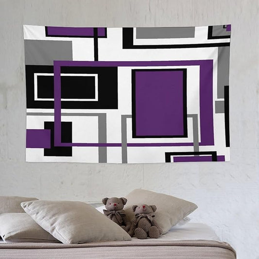 ZhiRain Purple Modern Tapestry Wall Hanging Geometric Purple Gray Black Tapestries Home Decor for Living Room Bedroom Farmhouse Apartment Dorm 40"x60"