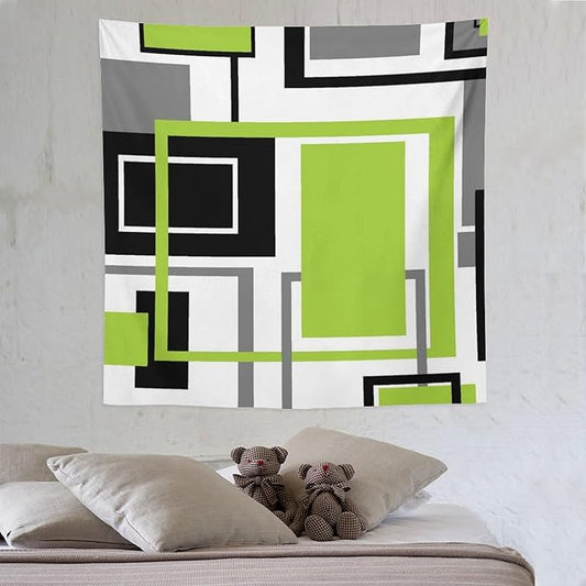 ZhiRain Modern Green Tapestry Wall Hanging Geometric Green Gray Black Tapestries Home Decor for Living Room Bedroom Farmhouse Apartment Dorm 60"x60"