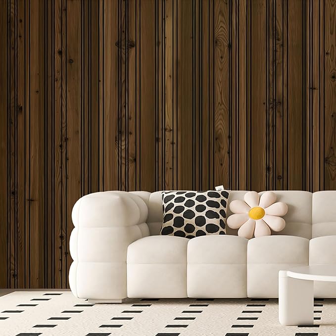 Art3d 4-Pack Glue-On Wall Panels, Wood Grain Texture Interior Wall Decor, 104"x12" Recycled Polystyrene Wainscoting Panels, Low Emission for Living Room Bedroom,Natural Walnut