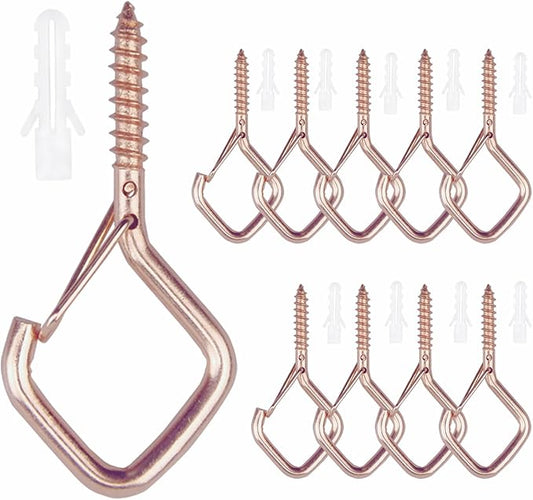 10PCS Eye Screw Hooks for Hanging Heavy Duty with Safety Buckle.Metal Ceiling Hooks for Hanging Plants,Cup,Wind Chime,Bird Feeders,christmas String Lights at Indoor&Outdoor,2.36 Inch(No Drill Bit)