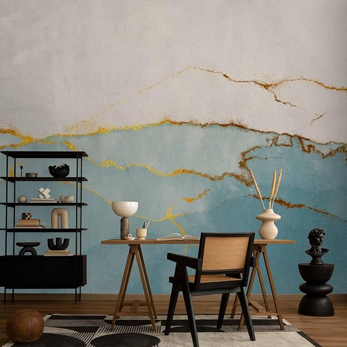 artgeist Wall Mural Abstract 154x110 in - Peel and Stick Self-Adhesive Wallpaper Removable Large Sticker Foil Wall Decor Print Picture Image Design Marble Blue Like Painted a-A-10238-a-c