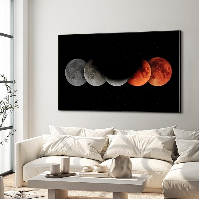 36"x60" XL Framed Wall Art - Lunar Phases Eclipse Moon Cycle Space Lovers (Frame Assembly Required)