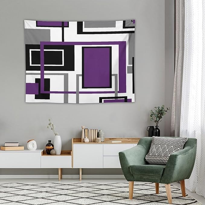 ZhiRain Purple Modern Tapestry Wall Hanging Geometric Purple Gray Black Tapestries Home Decor for Living Room Bedroom Farmhouse Apartment Dorm 30"x40"