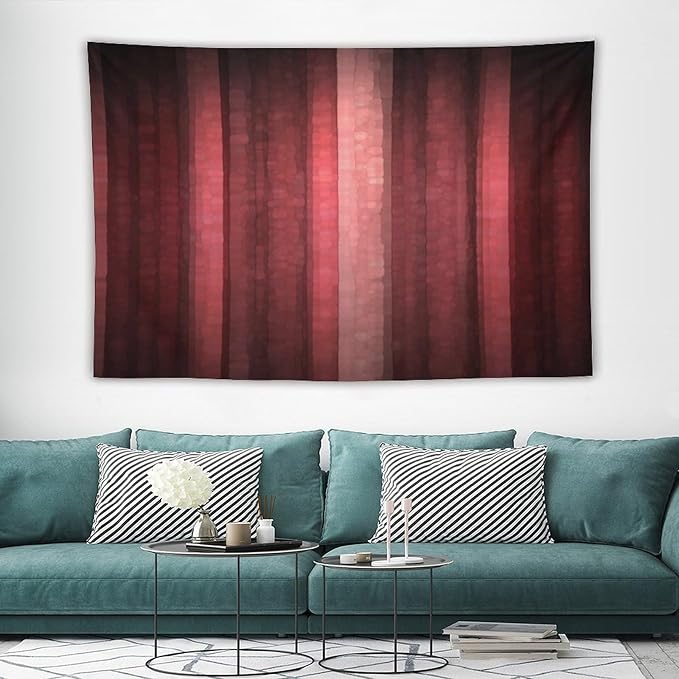 ZhiRain Red Striped Tapestry Wall Hanging Burgundy Marron Modern Vintage Abstract Mosaic Glass Texture And Dark Stripe Tapestries Home Decor for Living Room Bedroom Apartment Farmhouse 60"x90"