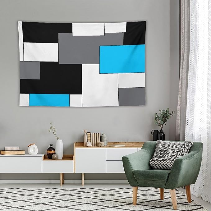 ZhiRain Black,Grey,Sky Blue,White Tapestry Wall Hanging Geometry Pattern Digital Print Multicolor Tapestries Home Decor for Living Room Bedroom Farmhouse Apartment Dorm 40"x60"