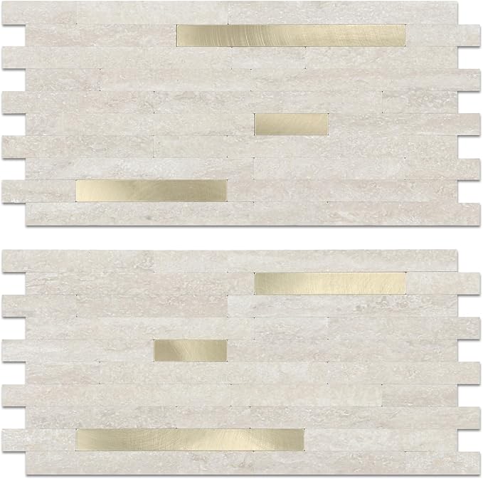 Yipscazo 2026 New Upgrade PVC Wall Tiles Stick on Tiles for Backsplash Kitchen, Bathroom, Laundry Room, Camper, Fireplace (40 Sheets, Beige Cave Stone)