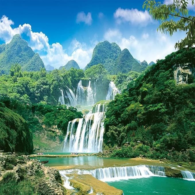 YTTBDBD Qingshan Waterfall Not Peel n' Stick Wallpaper, Sky Stream Removable Large Living Room Mural,for Boys Girls Bedroom TV Backdrop Decor-not Self-Adhesive-135 W x 106.3" H/343x270cm-Silk