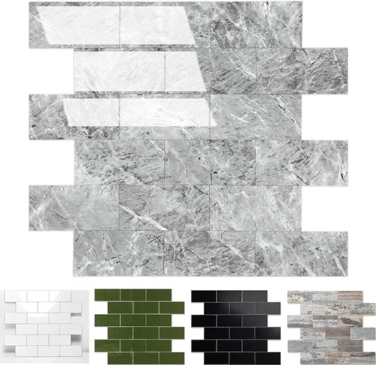 1-Pack Peel and Stick Tile Backsplash 12"X12" PVC Wall Tiles, Stick on Backsplash for Kitchen, Bathroom Tile, Fireplace Décor, Laundry Table, Stair Decals in Polished Gray
