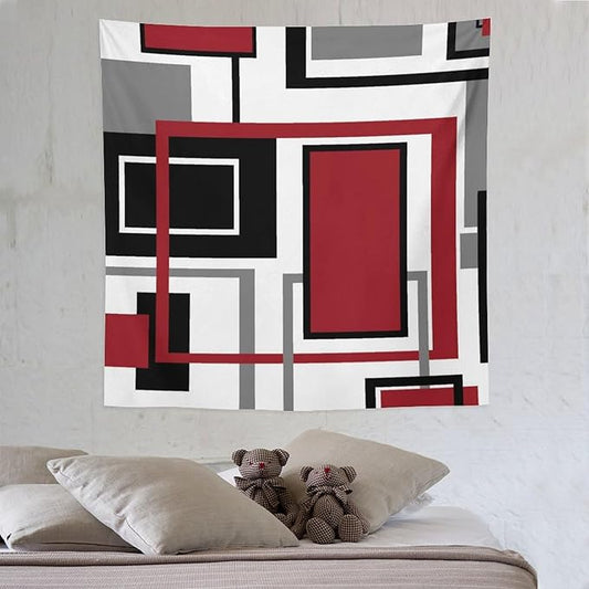 ZhiRain Red Modern Tapestry Wall Hanging Red Geometric Gray Black And Red Tapestries Home Decor for Living Room Bedroom Farmhouse Apartment Dorm 60"x60"