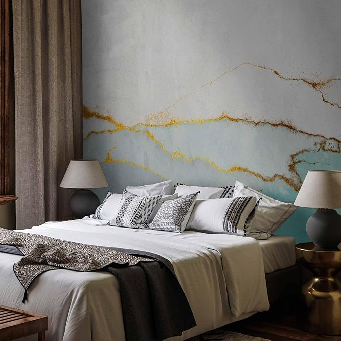 artgeist Wall Mural Abstract 193x138 in - Peel and Stick Self-Adhesive Wallpaper Removable Large Sticker Foil Wall Decor Print Picture Image Design Marble Turqoise Like Painted a-A-10238-a-a