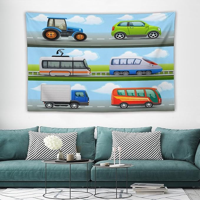ZhiRain Construction Truck Tapestry Wall Hanging Tractor Bus Cartoon Cars Vehicle Tapestries Home Decor for Living Room Bedroom Apartment Farmhouse Dorm 40"x60"