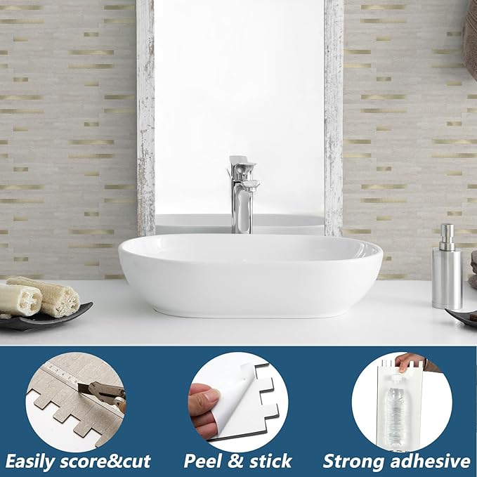 Yipscazo 2026 New Upgrade PVC Wall Tiles Stick on Tiles for Backsplash Kitchen, Bathroom, Laundry Room, Camper, Fireplace (40 Sheets, Beige Cave Stone)