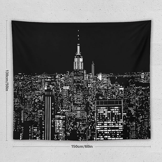 ZhiRain New York Tapestry Wall Hanging Black White Modern Night City Light Tapestries Home Decor for Living Room Bedroom Apartment Farmhouse Dorm 50"x60"