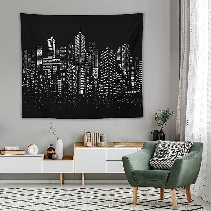 ZhiRain New York City Landscape Tapestry Wall Hanging Black Night America Modern Cityscape Tapestries Home Decor for Living Room Bedroom Apartment Farmhouse Dorm 50"x60"