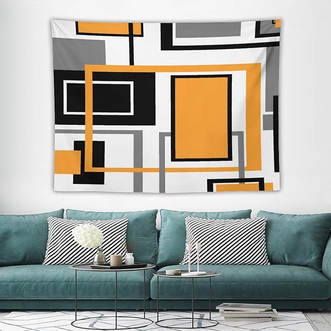 ZhiRain Modern Orange Tapestry Wall Hanging Geometric Gray Abstract Black And Grey Tapestries Home Decor for Living Room Bedroom Farmhouse Apartment Dorm 60"x80"