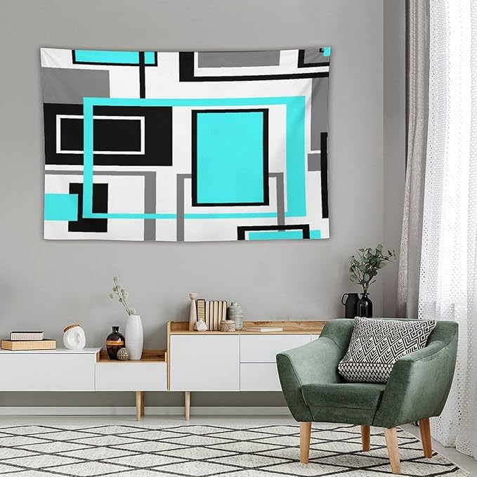 ZhiRain Modern Geometric Blue Tapestry Wall Hanging Blue Black And Gray Tapestries Home Decor for Living Room Bedroom Farmhouse Apartment Dorm 60"x90"